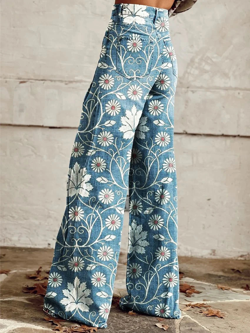 Harriet™ - Casual Broek Met Wijde Pijpen En Vintage Print (50% KORTING)