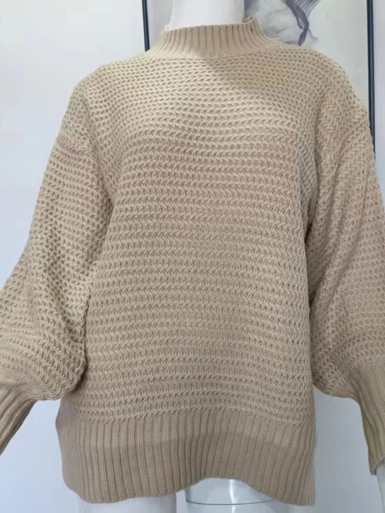 Effen col grof gebreid Pullover met lange mouwen en split