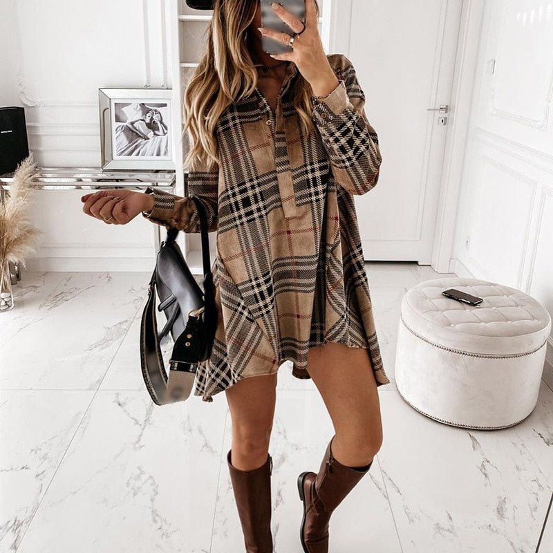 Ginevra™ - Mini Jurk, Oversized Blouse- Plaid
