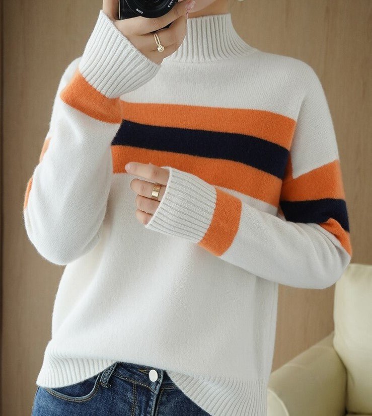 Ginevra™ - Witte trui met gekleurde baan