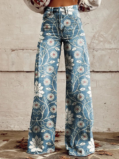 Harriet™ - Casual Broek Met Wijde Pijpen En Vintage Print (50% KORTING)