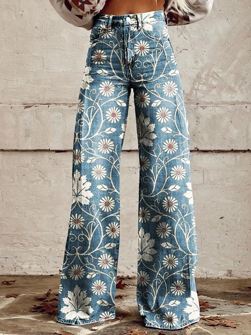 Harriet™ - Casual Broek Met Wijde Pijpen En Vintage Print (50% KORTING)