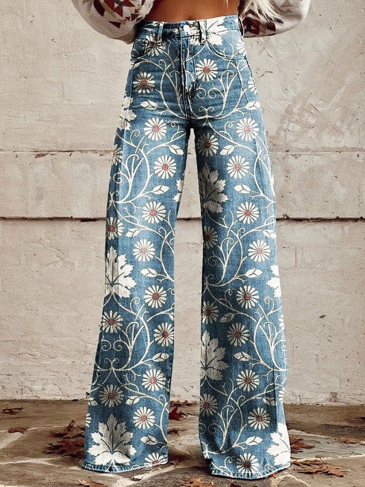 Harriet™ - Casual Broek Met Wijde Pijpen En Vintage Print (50% KORTING)