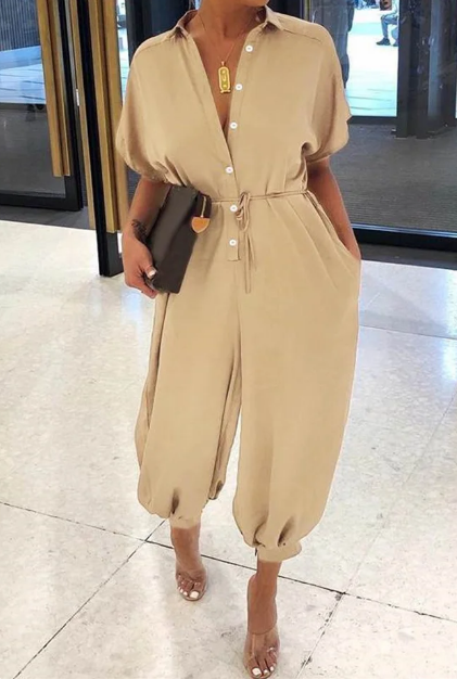 LaceChic™ - Effen gekleurde jumpsuit met vetersluiting (50% Korting)