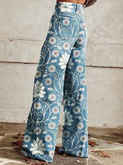 Harriet™ - Casual Broek Met Wijde Pijpen En Vintage Print (50% KORTING)