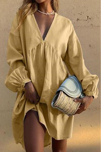 Floral™ - Comfortabele V-hals jurk met lange mouwen