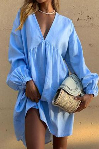 Floral™ - Comfortabele V-hals jurk met lange mouwen