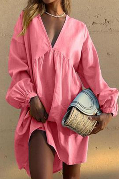 Floral™ - Comfortabele V-hals jurk met lange mouwen