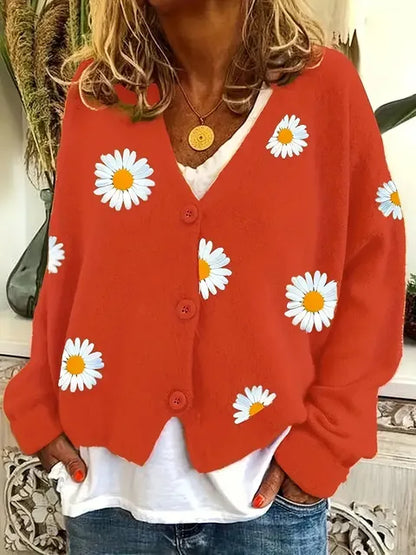 Geborduurd vest met lange mouwen in Daisy-patroon