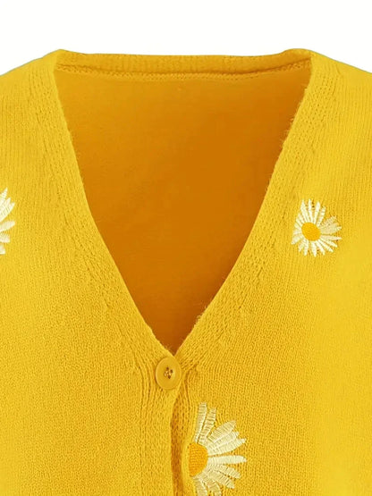 Geborduurd vest met lange mouwen in Daisy-patroon