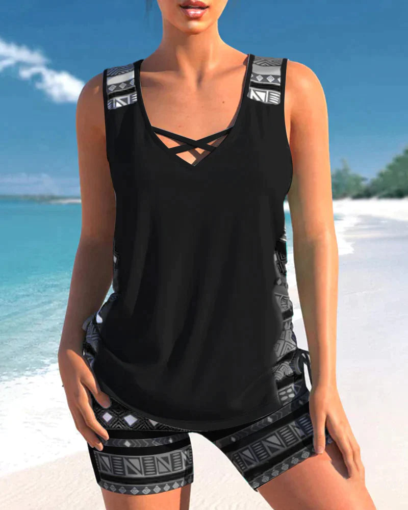 Geometrische V-hals Tankini's