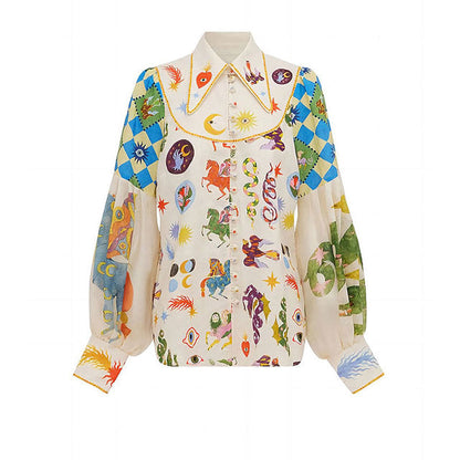 Sofia&Aurora™ -  Prachtige Vintage Blouse met all-over Prints
