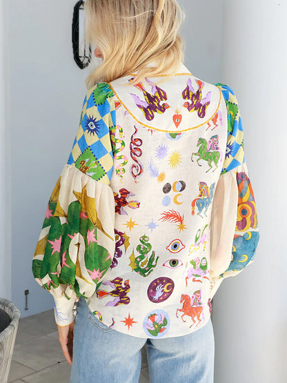 Sofia&Aurora™ -  Prachtige Vintage Blouse met all-over Prints