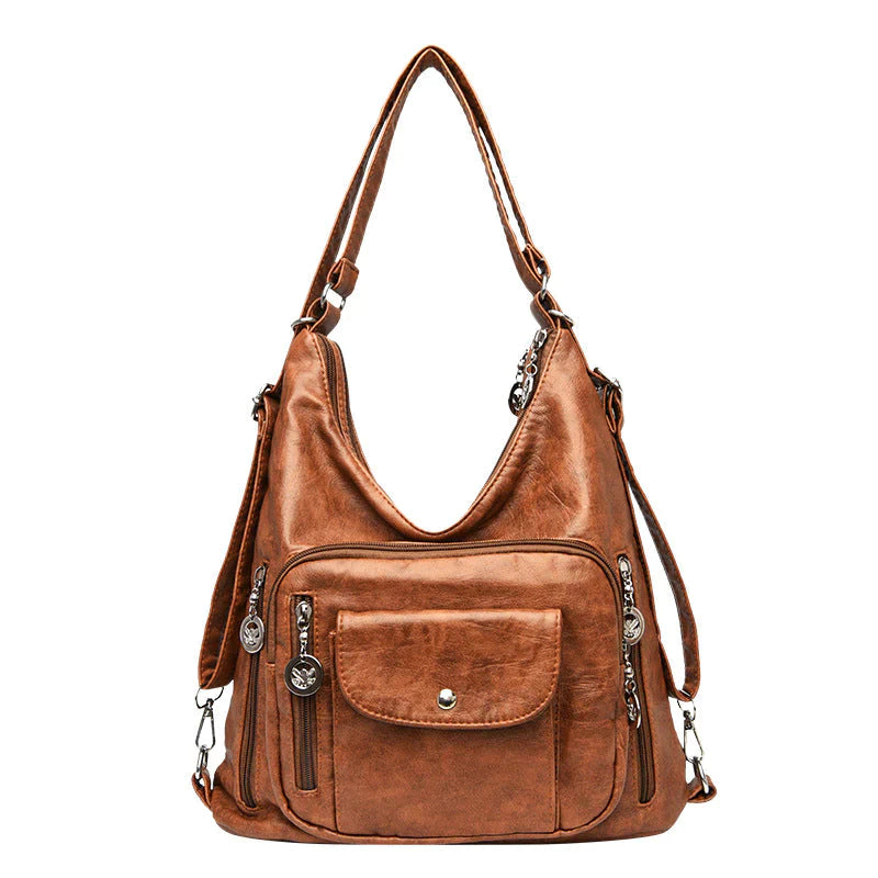 Zachte lederen schoudertas met grote inhoud