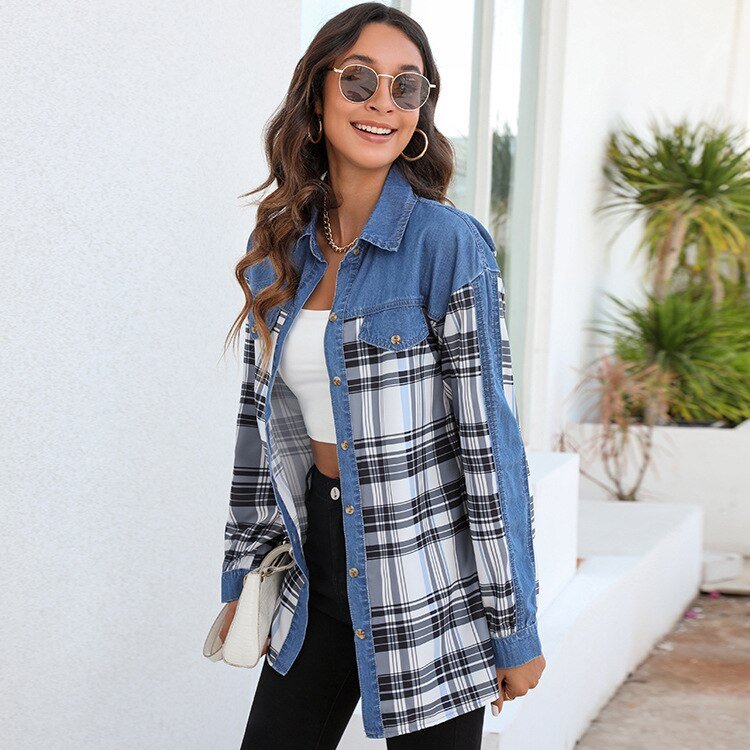 Camilla™ - Blouse van denim met een tijdloze ruit