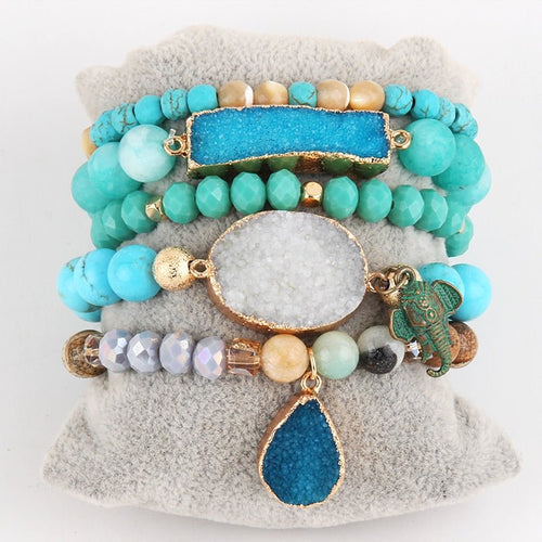 Designer Handgemaakte Boho Set Armbanden van Half - Edelstenen