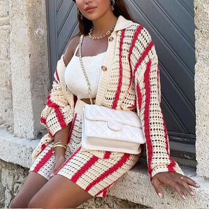 Ginevra™ - Gebreide Gestreepte Cardigan Set