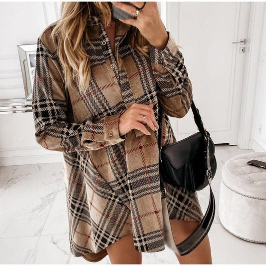 Ginevra™ -  Mini Jurk, Oversized Blouse- Plaid