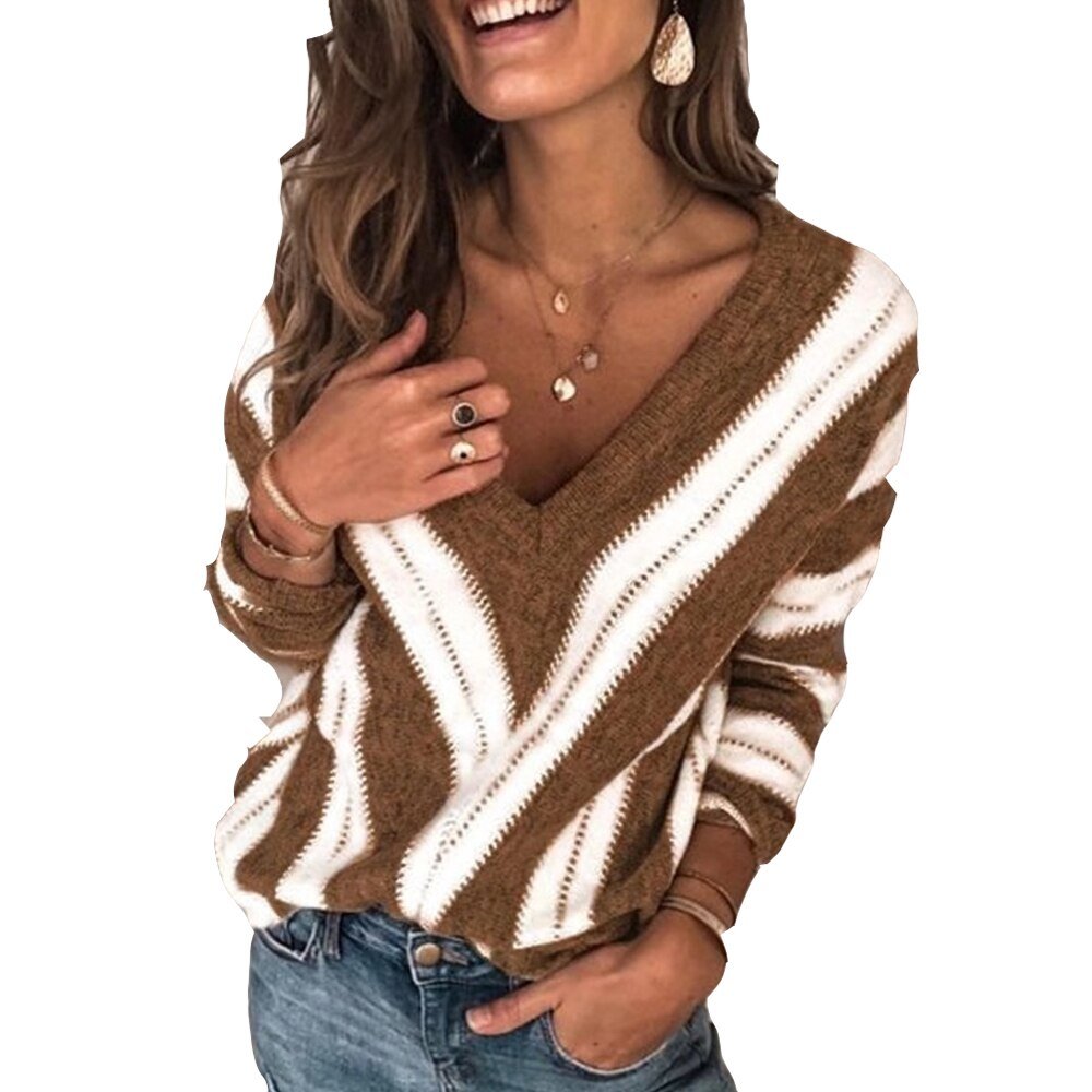 Ginevra™ - Door de grote vraag naar collectie, is de voorraad beperkt! -  Pullover met V-Hals en Streeppatroon