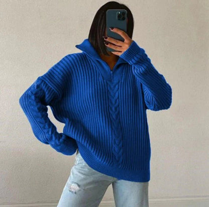 Ginevra™ - Wollen trui met hoge kraag, rits en patroon