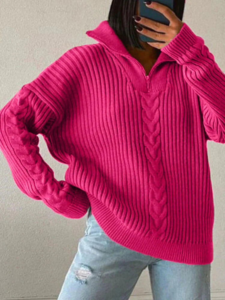 Ginevra™ - Wollen trui met hoge kraag, rits en patroon