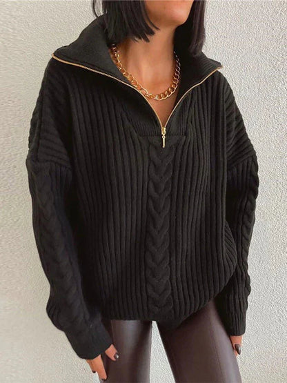 Ginevra™ - Wollen trui met hoge kraag, rits en patroon